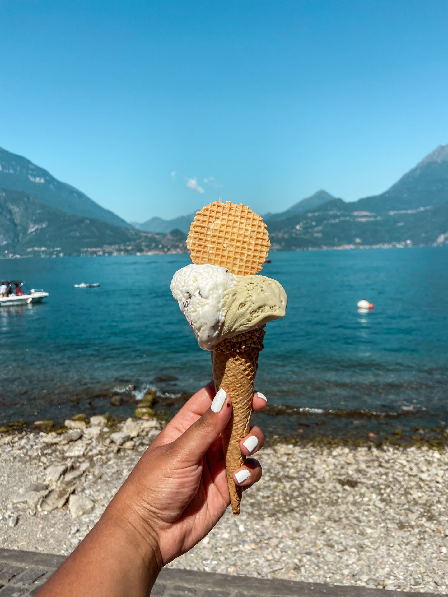 Enjoying gelato in Menaggio